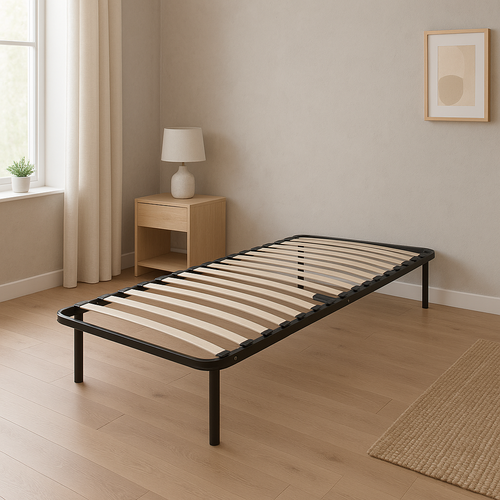 Sommier 90x200 Cm Solide Avec Cadre à Lattes Et 6 Pieds En Métal, Montage Rapide Et Facile
