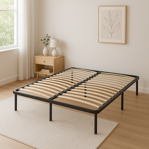 Sommier 200x200 Cm Solide Et Confortable Avec Cadre à Lattes Et 12 Pieds En Métal
