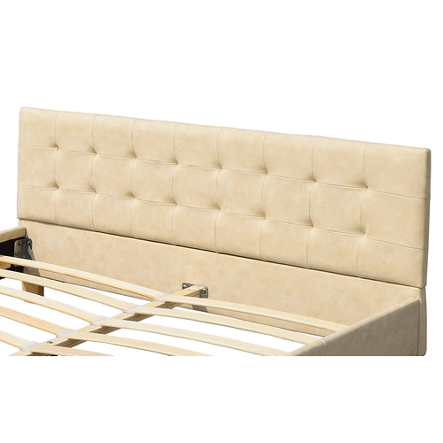 Frederic - Solide Et Confortable Lit Avec Sommier + Tête De Lit Capitonnee Couleur Beige