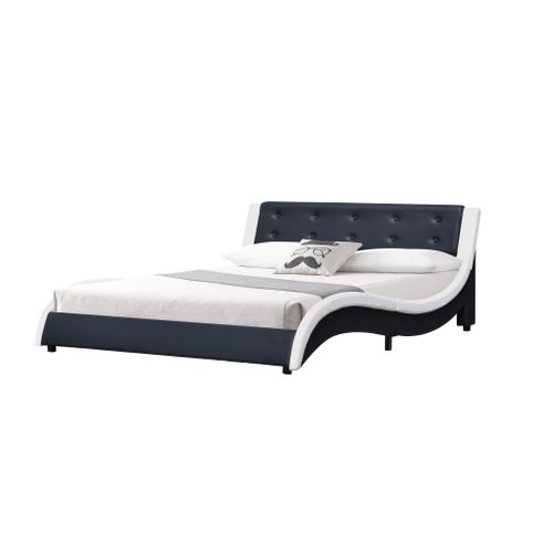 Lit Mathis Pour Matelas 140x190 - Sommier + Tête De Lit Couleur Blanc et Noir
