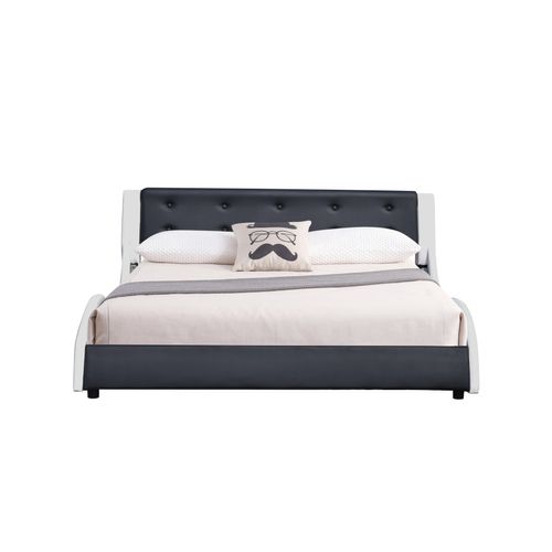 Lit Mathis Pour Matelas 160x200 - Sommier + Tête De Lit Couleur Blanc et Noir
