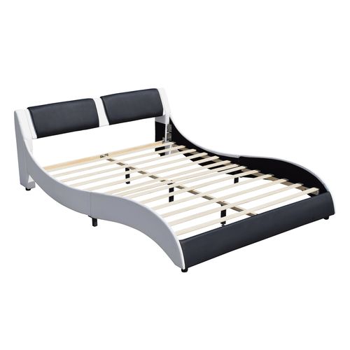 Lit Clara Pour Matelas 140x190 - Sommier + Tête De Lit Couleur Blanc et Noir