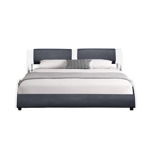 Lit Clara Pour Matelas 140x190 - Sommier + Tête De Lit Couleur Blanc et Noir