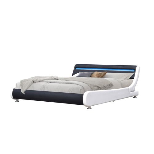 Lit Ava Pour Matelas 90x190 - Sommier + Tête De Lit Eclairage LED Incurve Couleur Blanc et Noir