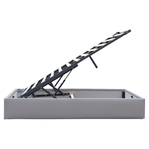 Lit Coffre Déhoussable Gris 140x200 Cm Avec Pieds Et 2 X 14 Lattes - Montage Rapide