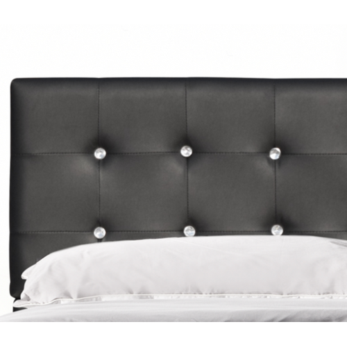 Lit 120x190 Cm Avec Sommier, Tête De Lit Capitonnée Noire, Pieds 10 Cm, 13 Lattes, Simili Pvc
