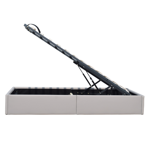 Lit Coffre Déhoussable Gris Loris Avec Pieds Pour Matelas 90x200cm Monté Rapidement Revêtement Pvc