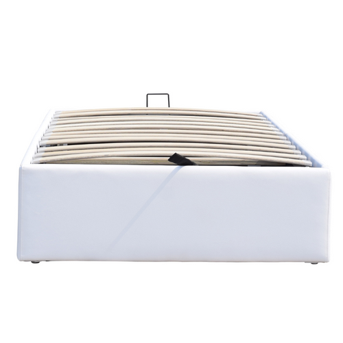 Lit Coffre Déhoussable Blanc Loris Avec Pieds Pour Matelas 90x200cm Montage Rapide Revêtement Pvc