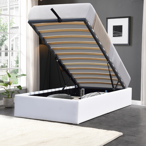 Lit Coffre Déhoussable Blanc Loris Avec Pieds Pour Matelas 90x200cm Montage Rapide Revêtement Pvc