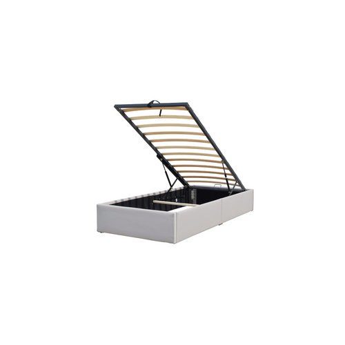 Solide Lit Coffre Gris Pour Matelas 90x190 Cm -  12 Lattes-manon + Pieds-montage Rapide Et Facile