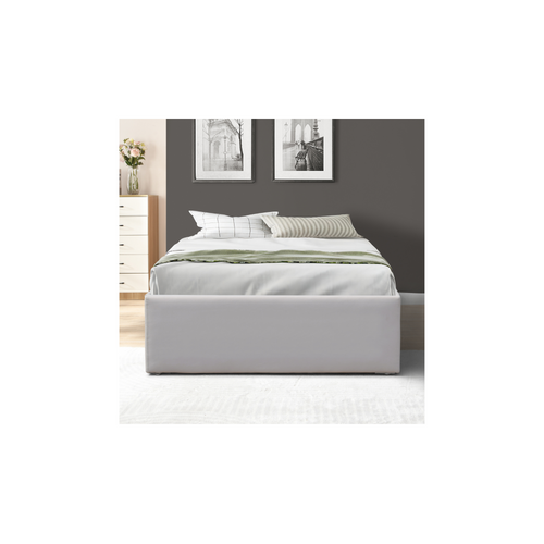Solide Lit Coffre Gris Pour Matelas 90x200 Cm - 12 Lattes-manon + Pieds-montage Rapide Et Facile