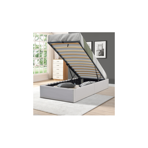 Solide Lit Coffre Gris Pour Matelas 90x200 Cm - 12 Lattes-manon + Pieds-montage Rapide Et Facile