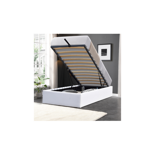 Solide Lit Coffre Blanc Pour Matelas 90x190 Cm - 12 Lattes-manon + Pieds-montage Rapide Et Facile