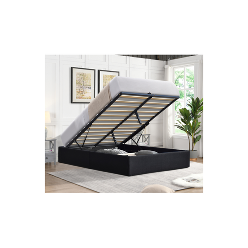 Solide Lit Coffre Noir Pour Matelas 90x190 Cm - 12 Lattes-manon + Pieds-montage Rapide Et Facile