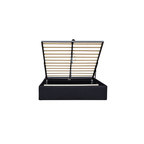 Solide Lit Coffre Noir Pour Matelas 90x200 Cm - 12 Lattes-manon + Pieds-montage Rapide Et Facile