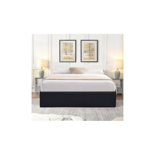 Solide Lit Coffre Noir Pour Matelas 90x200 Cm - 12 Lattes-manon + Pieds-montage Rapide Et Facile