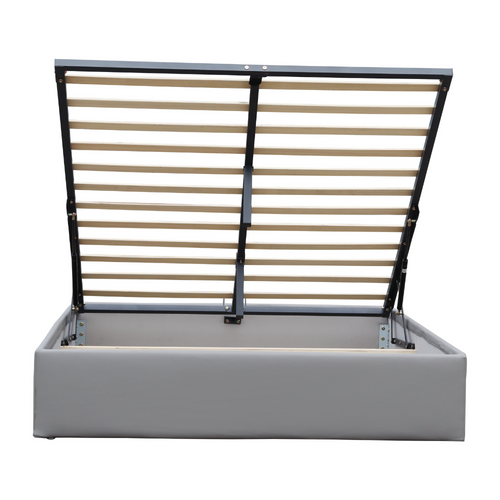 Lit Coffre Déhoussable 180x200 Cm Gris Avec 14 Lattes-et Entretien Facile En Pvc Simili