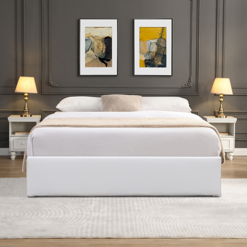 Lit Coffre Déhoussable Blanc 180x200 Cm Dehoussable Blanc Avec 14 Lattes-revêtement Pvc Simili
