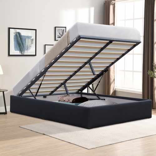 Lit Coffre Déhoussable Noir 180x200 Cm Déhoussable Avec 14 Lattes-revêtement Pvc