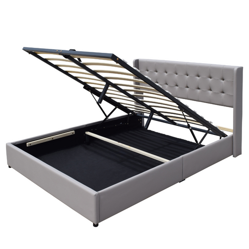 Lit Coffre Dehoussable 140x190 Cm Avec Tête De Lit Capitonnée-12 Lattes-revêtement Pvc