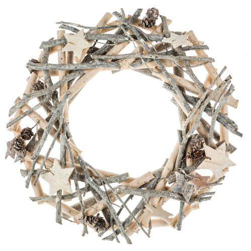 Couronne De Noël En Bois Et Branches - Diam. 32 Cm - Gris