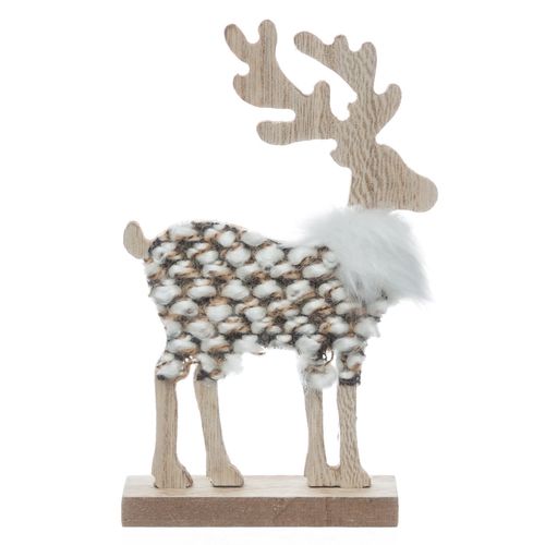 Décoration à Poser En Bois Renne Avec Fourrure - Marron