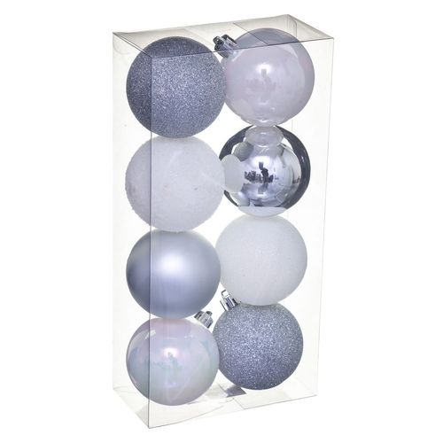 Kit De Décorations Pour Sapin De Noël - 8 Pièces - Argent Et Blanc