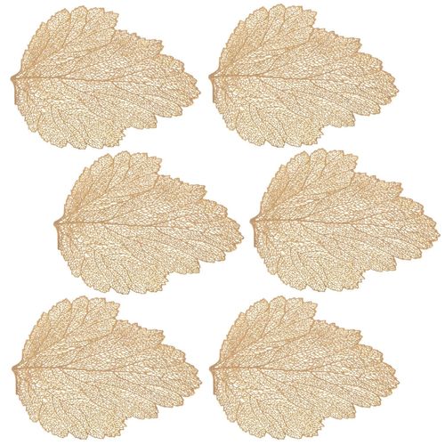 Lot De 6 Sets De Table Motif Feuille - 47 X 36 Cm - Doré