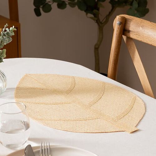 Lot De 6 Sets De Table Motif Feuille - 50 X 33 Cm - Naturel