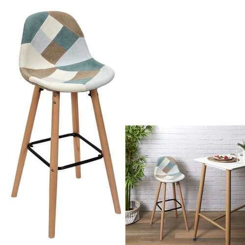 Lot De 2 Tabourets De Bar Patchwork - Bleu Clair Et Blanc