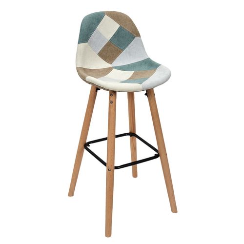 Lot De 2 Tabourets De Bar Patchwork - Bleu Clair Et Blanc