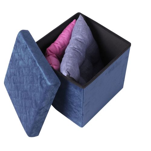 Pouf De Rangement Pliable Kube En Velours - Bleu