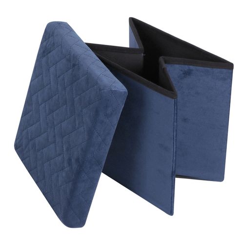 Pouf De Rangement Pliable Kube En Velours - Bleu