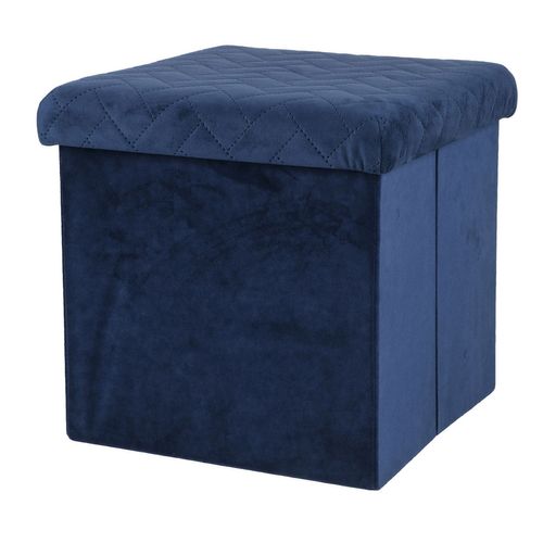 Pouf De Rangement Pliable Kube En Velours - Bleu