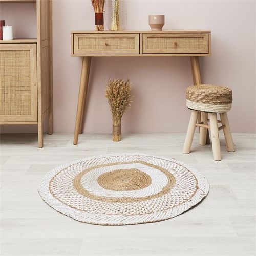 Tapis Rond En Jute Avec Imprimé - D.90cm - Blanc