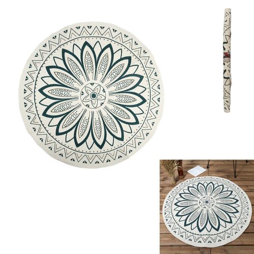 Tapis Rond Imprimé Mandala - Diamètre 90 Cm - Vert