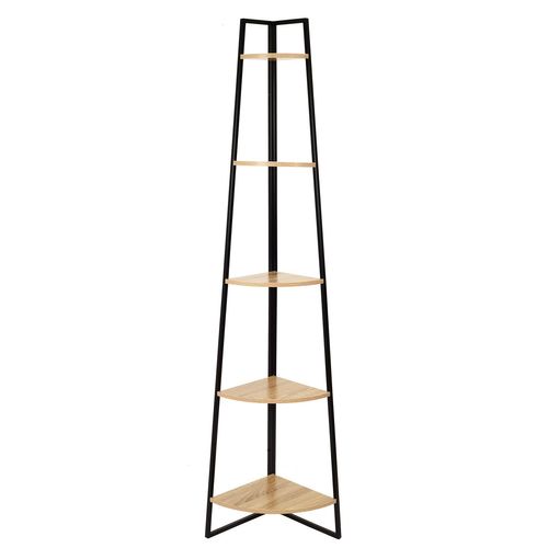 Etagère D'angle 5 Niveaux En Mdf Et Métal - Noir Et Beige