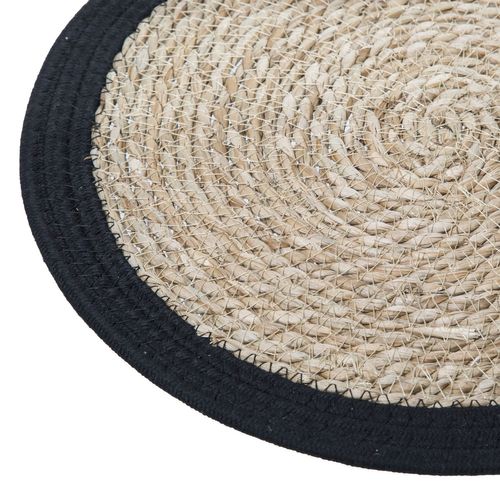 Lot De 6 Sets De Table Rond En Roseau Et Coton Pop - Diam. 38 Cm - Noir