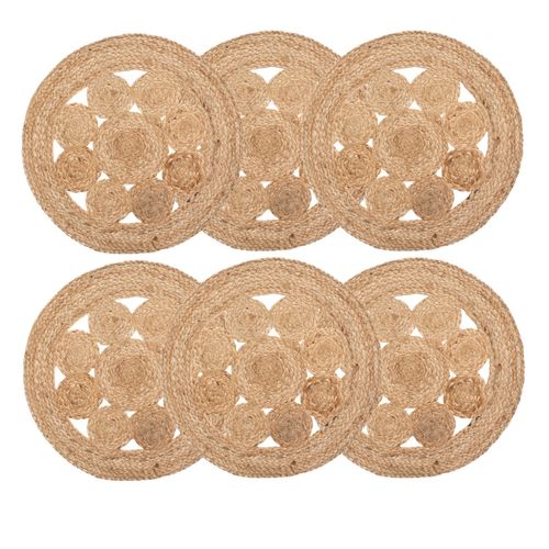 Lot De 6 Sets De Table En Jute Ajouré - Diamètre 38 Cm - Beige