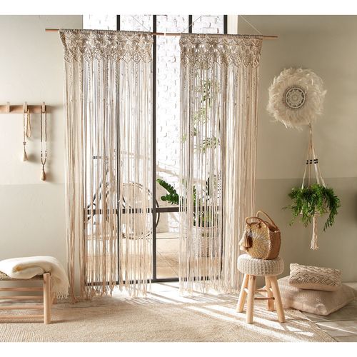 Lot De 2 Rideaux à Fil Détails Macramé Rituality - L. 90 X H. 200 Cm - Beige