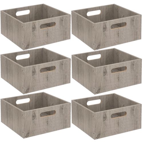 Lot De 6 Boîtes De Rangement Carrée En Mdf - L. 31 X H. 15 Cm - Gris, Effet Bois