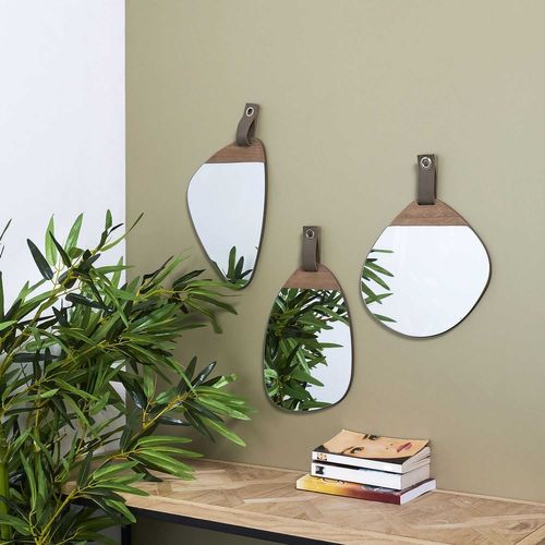 Lot De 3 Miroirs Avec Détail Effet Bois En Mdf - Marron