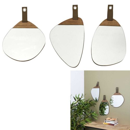 Lot De 3 Miroirs Avec Détail Effet Bois En Mdf - Marron