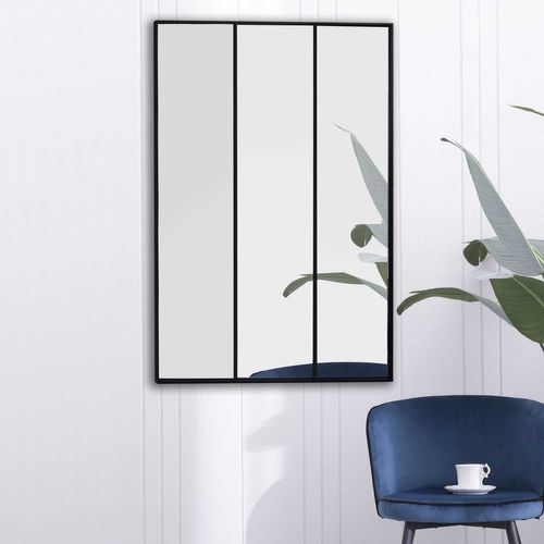 Miroir XXL Style Verrière En 3 Parties En Métal - Noir