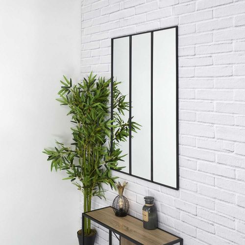 Miroir XXL Style Verrière En 3 Parties En Métal - Noir