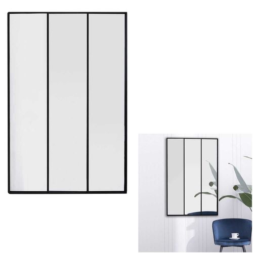 Miroir XXL Style Verrière En 3 Parties En Métal - Noir