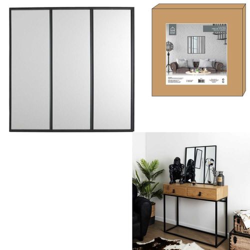 Miroir Style Verrière En 3 Parties En Métal - Noir