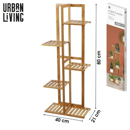 Porte Plantes En Bambou 5 Niveaux - Marron