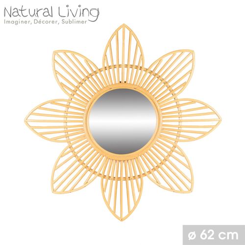 Miroir Marguerite Natural Living En Rotin - Diam 62 Cm