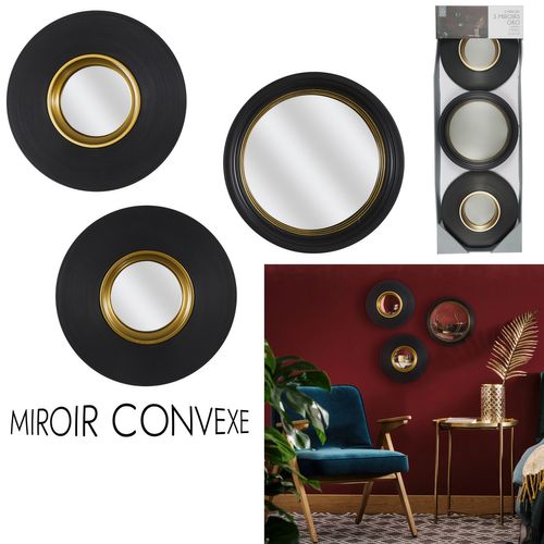 Miroirs Convexes X 3 Diam. 25.5 Cm - Noir Et Doré